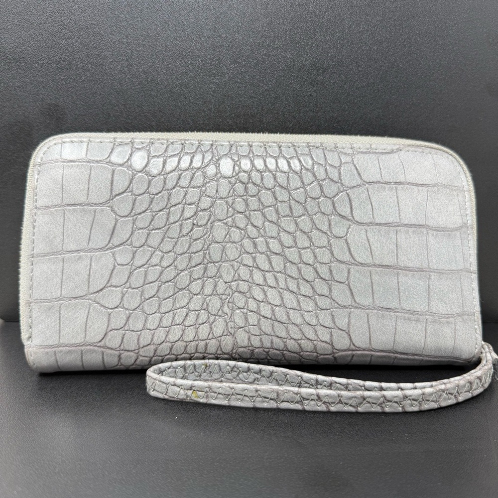 Gray Textured Crocodile Embossed Wristlet Wallet - Picture 2 of 5